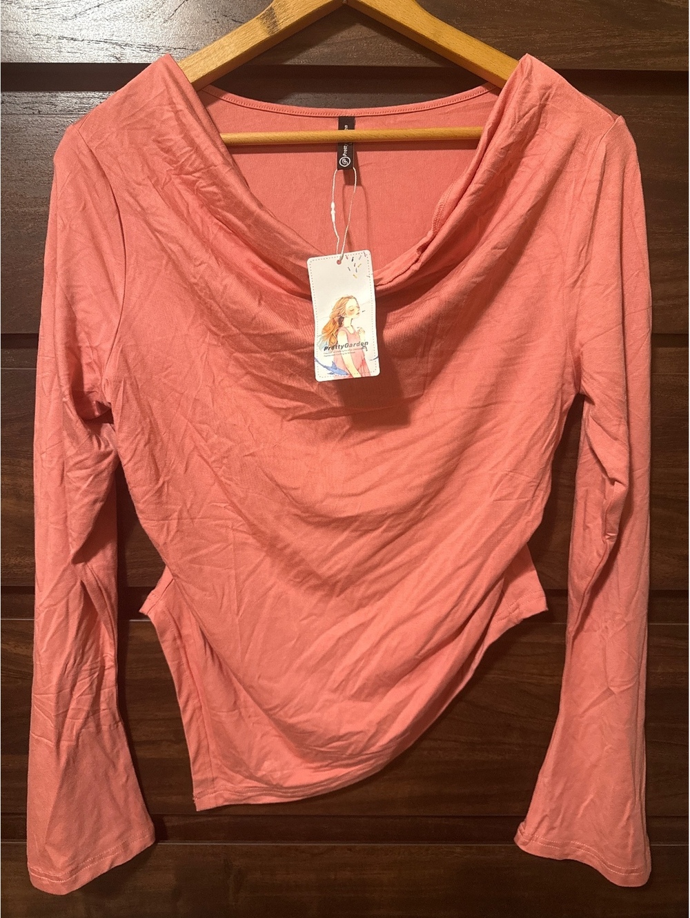 PrettyGarden Women's Long Sleeve Pink Cowl Neck Fashion Casual Top Size L
